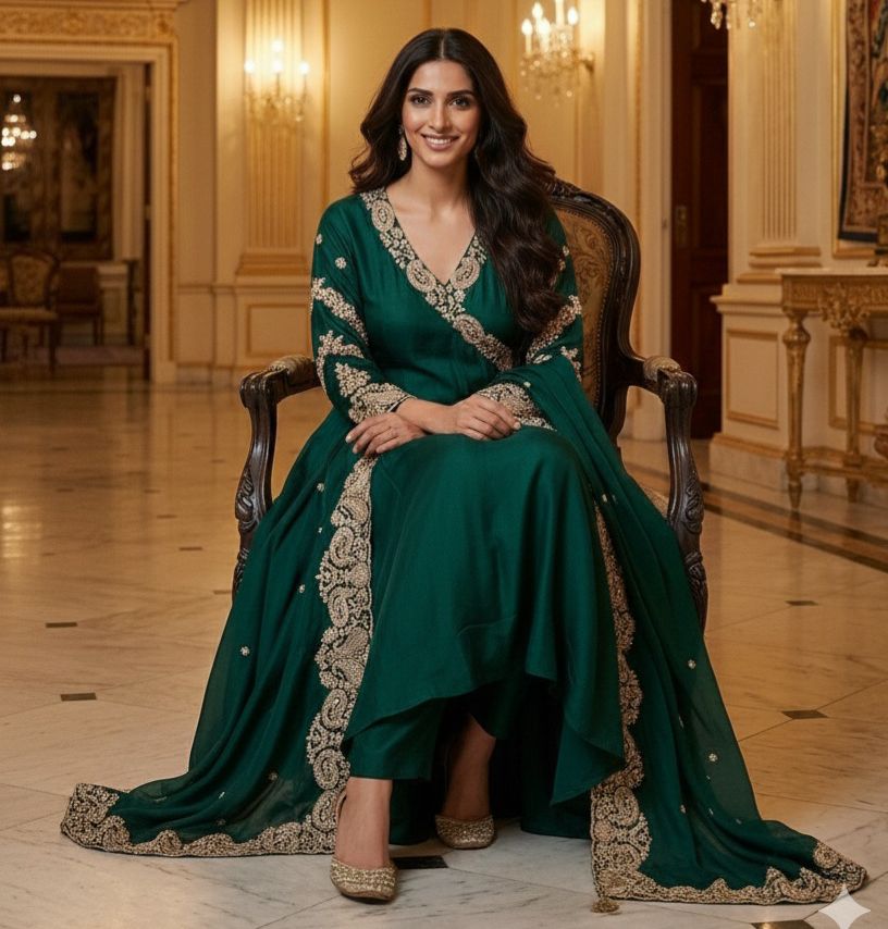 Golden Touch Angrakha Anarkali Full Suit Set With Dupatta- 12543 DRYWASH