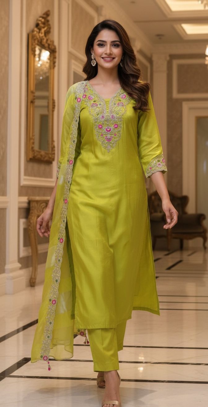 Designer Pastel Suit Set Featuring Hand-Embroidered Motifs, Rich Hem Detailing and Lightweight Dupatta DRYWASH