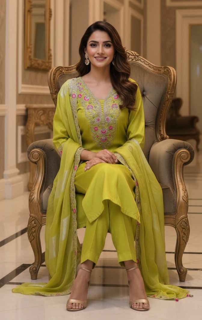 Designer Pastel Suit Set Featuring Hand-Embroidered Motifs, Rich Hem Detailing and Lightweight Dupatta DRYWASH