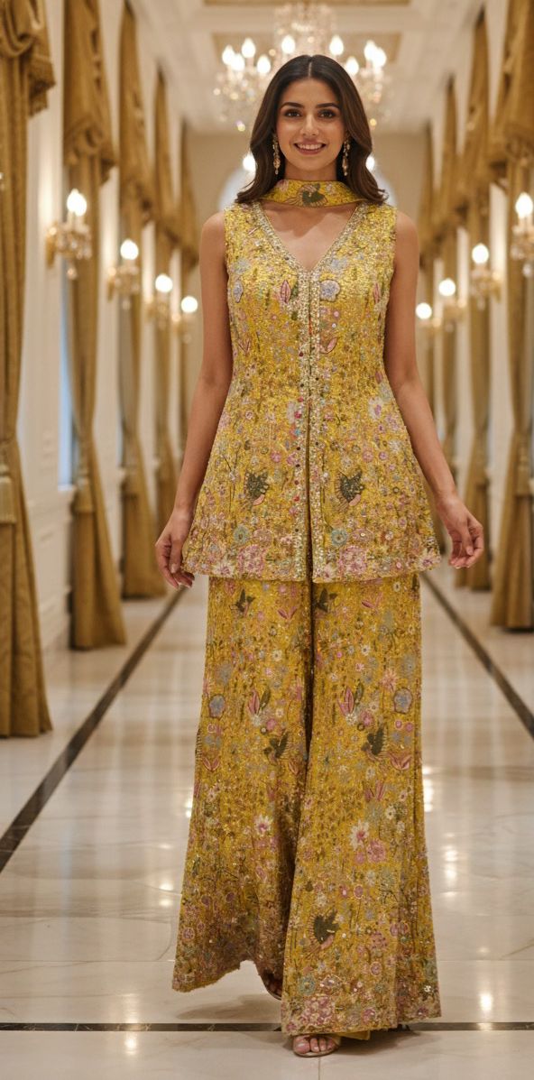 Exclusive Multi-Color Handwork Top and Palazzo Co-Ord Set with Mirror, Sequins & Thread Embroidery With Choker Dupatta