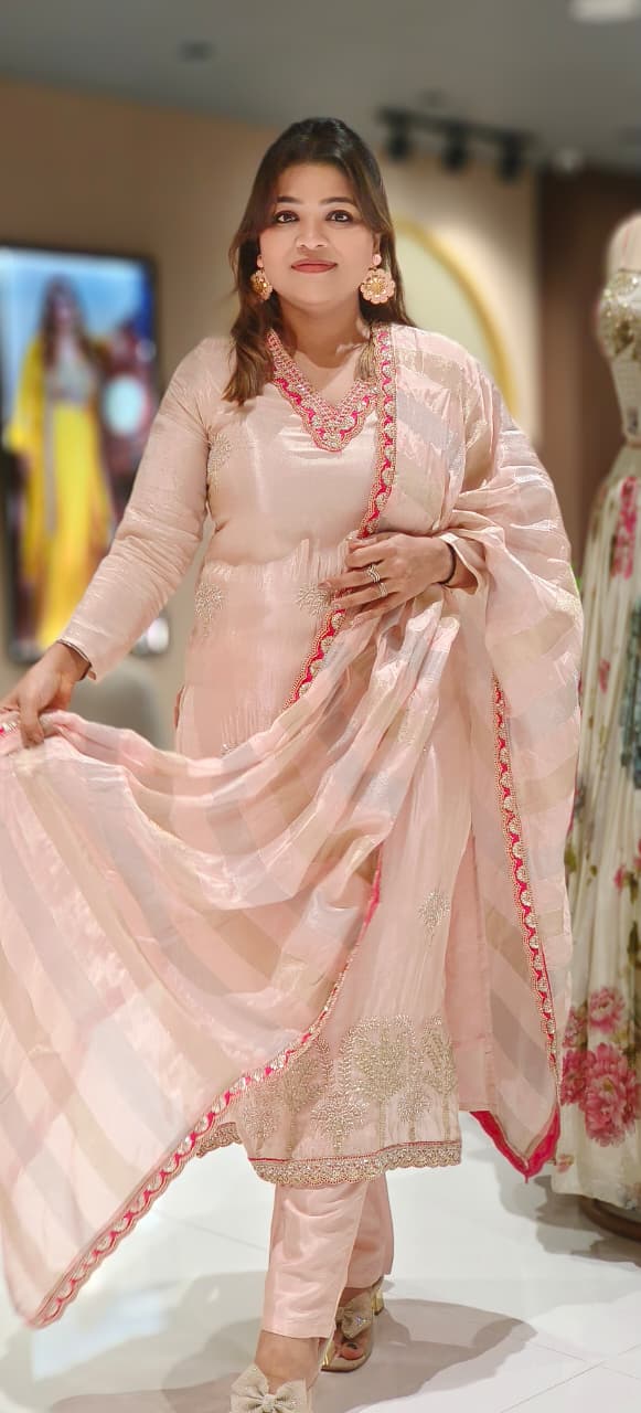 Designer Pastel Suit Set Featuring Hand-Embroidered Motifs, Rich Hem Detailing and Lightweight Dupatta DRYWASH-12617