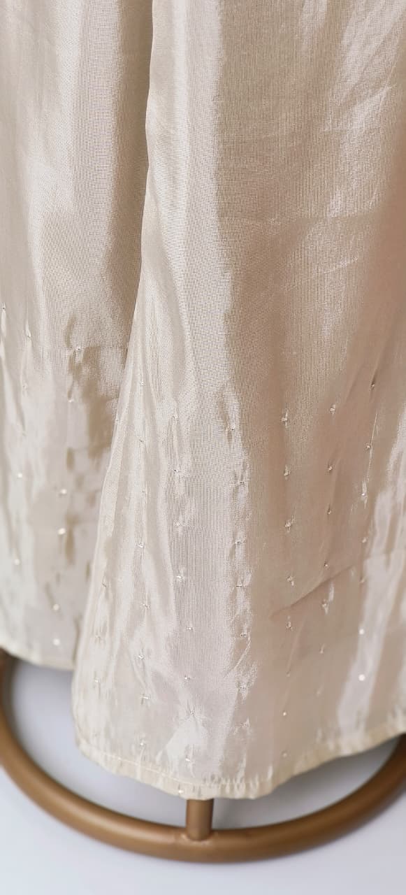 Stylish Indo-Western Co-Ord Set With Hand-Embellished Pearl Work Wrap, Sleeveless Inner and Matching Loose Pants in Shimmer Tissue Fabric-12713,12714