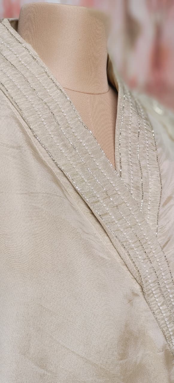 Stylish Indo-Western Co-Ord Set With Hand-Embellished Pearl Work Wrap, Sleeveless Inner and Matching Loose Pants in Shimmer Tissue Fabric-12713,12714