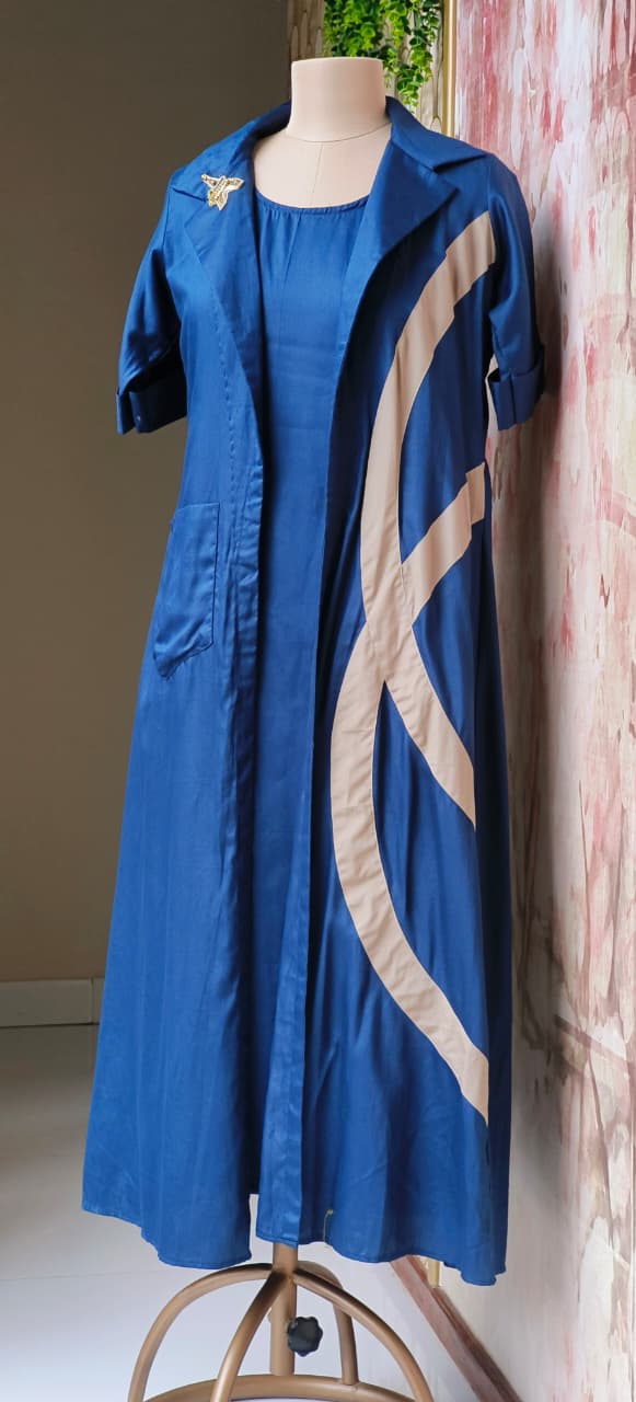 Contemporary Glaze Cotton Layered Dress with Inner And  Collared Shrug,Chic Contrast Pattern on Side-1274,12742 DISPATCHING AFTER 25 DAYS