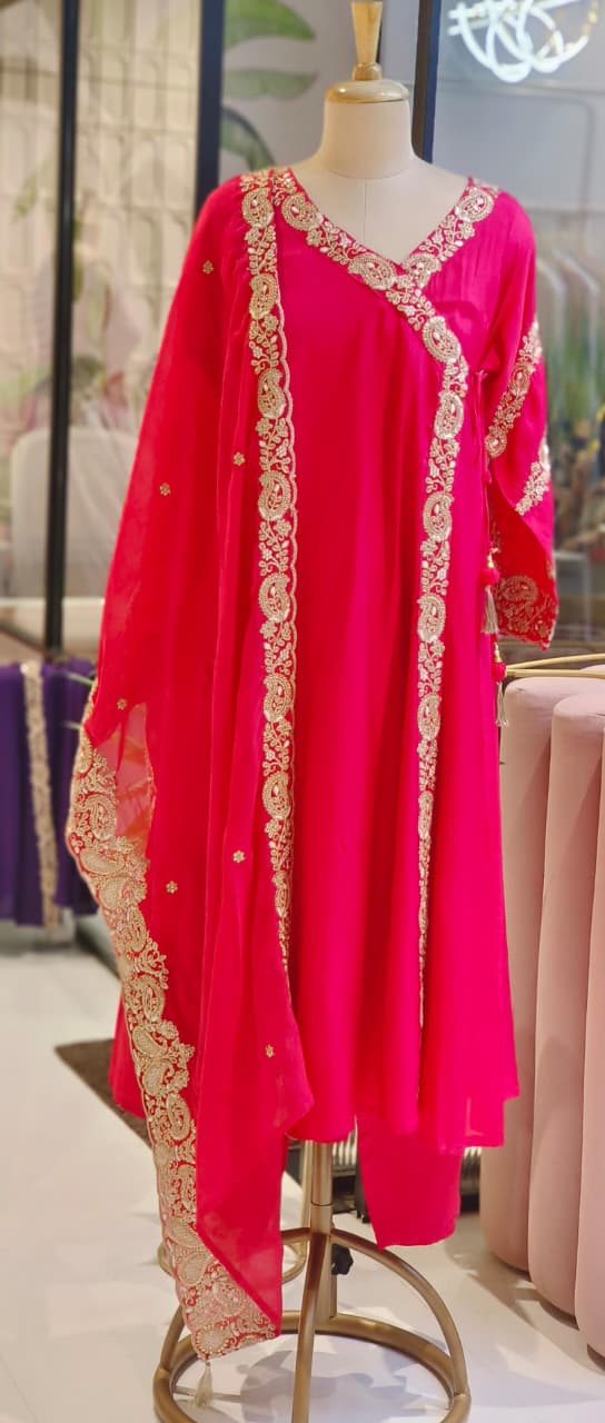 Golden Touch Angrakha Anarkali Full Suit Set With Dupatta- DRYWASH-12820,12819