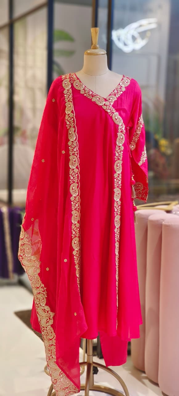 Golden Touch Angrakha Anarkali Full Suit Set With Dupatta- DRYWASH-12820,12819