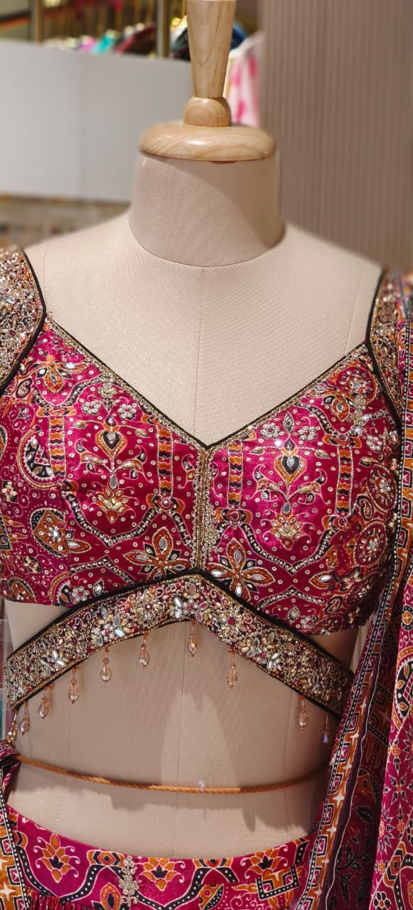 Designer Premium Pure Fabric Gajji Silk Sleeveless Blouse With Flared Lehenga (Cane-Cane Inside) & Printed Dupatta (Separate Sleeves)-12660