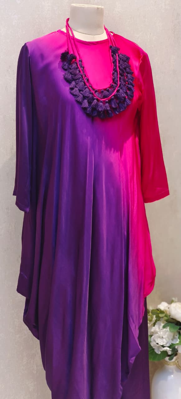 Modal Satin Very Stylish Drape Look Dual-Tone Festive Fusion Indo-Western Wear With Separate Neck Piece- 12842, 12841