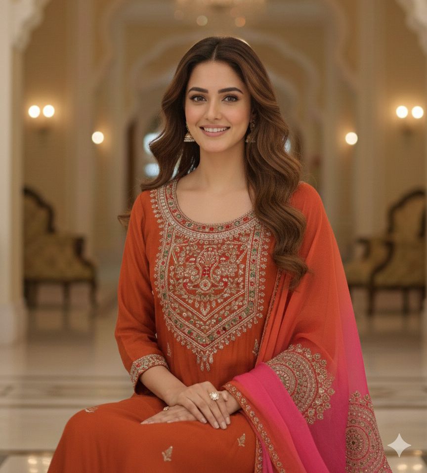 Grand Front Work A-Line Full Suit Set With Heavily Work Dual-Tone Dupatta In Dola Silk Fabric- 12791, 12792