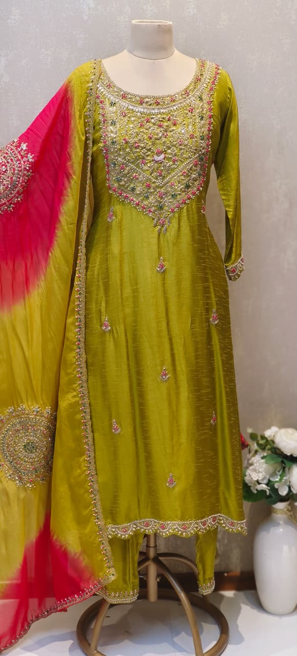 Grand Front Work A-Line Full Suit Set With Heavily Work Dual-Tone Dupatta In Dola Silk Fabric- 12791, 12792