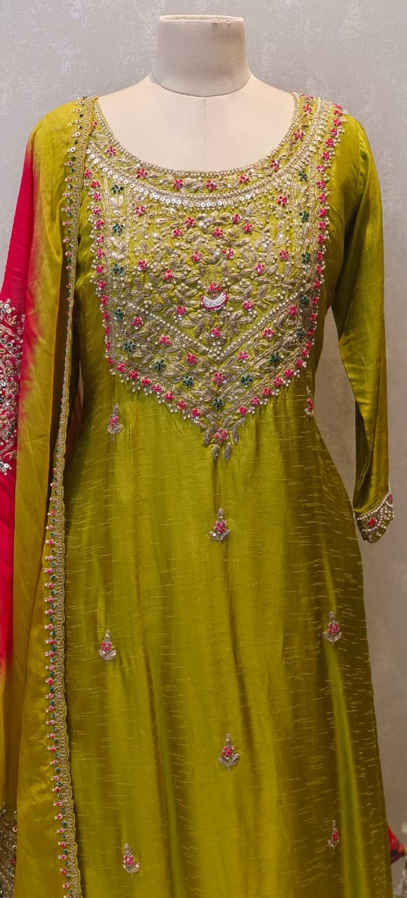 Grand Front Work A-Line Full Suit Set With Heavily Work Dual-Tone Dupatta In Dola Silk Fabric- 12791, 12792