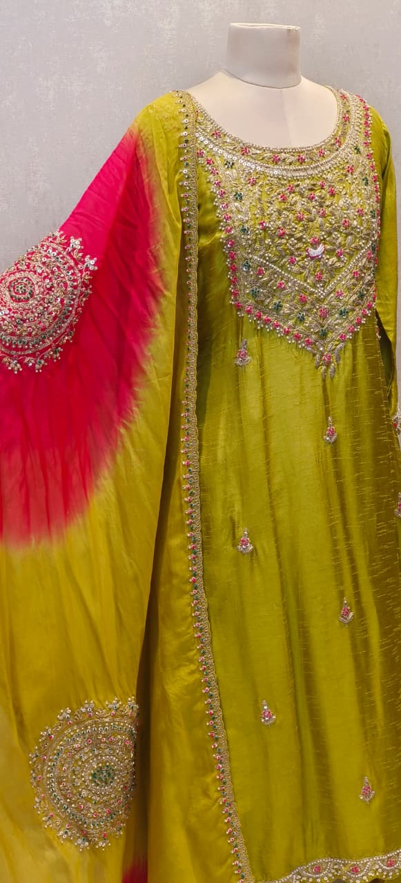 Grand Front Work A-Line Full Suit Set With Heavily Work Dual-Tone Dupatta In Dola Silk Fabric- 12791, 12792