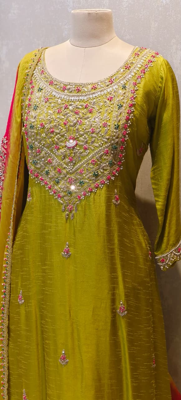 Grand Front Work A-Line Full Suit Set With Heavily Work Dual-Tone Dupatta In Dola Silk Fabric- 12791, 12792