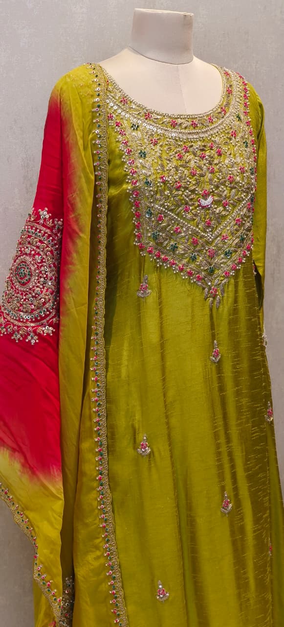 Grand Front Work A-Line Full Suit Set With Heavily Work Dual-Tone Dupatta In Dola Silk Fabric- 12791, 12792