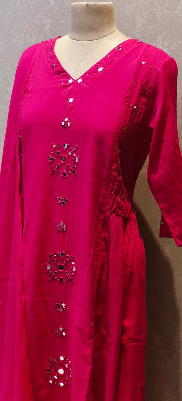 Real Mirror Thread Upwork A-Line Full Suit Set With Dupatta In Mul Cotton Fabric-12863,12864