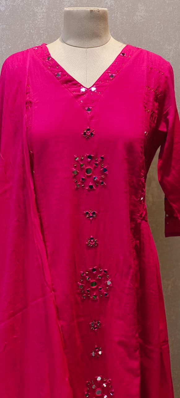Real Mirror Thread Upwork A-Line Full Suit Set With Dupatta In Mul Cotton Fabric-12863,12864