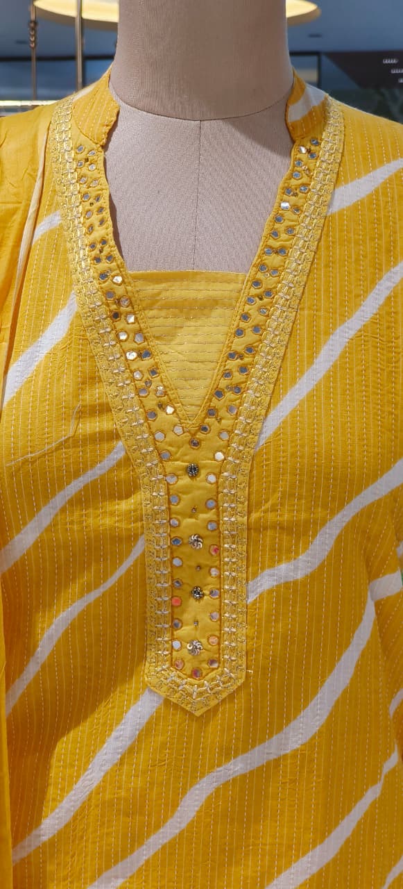 Lehriya Printex Cotton Bright Stripe Kurta Set with Floral Pant and Printed Border Dupatta