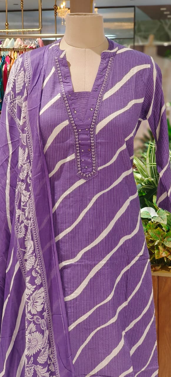 Lehriya Printex Cotton Bright Stripe Kurta Set with Floral Pant and Printed Border Dupatta