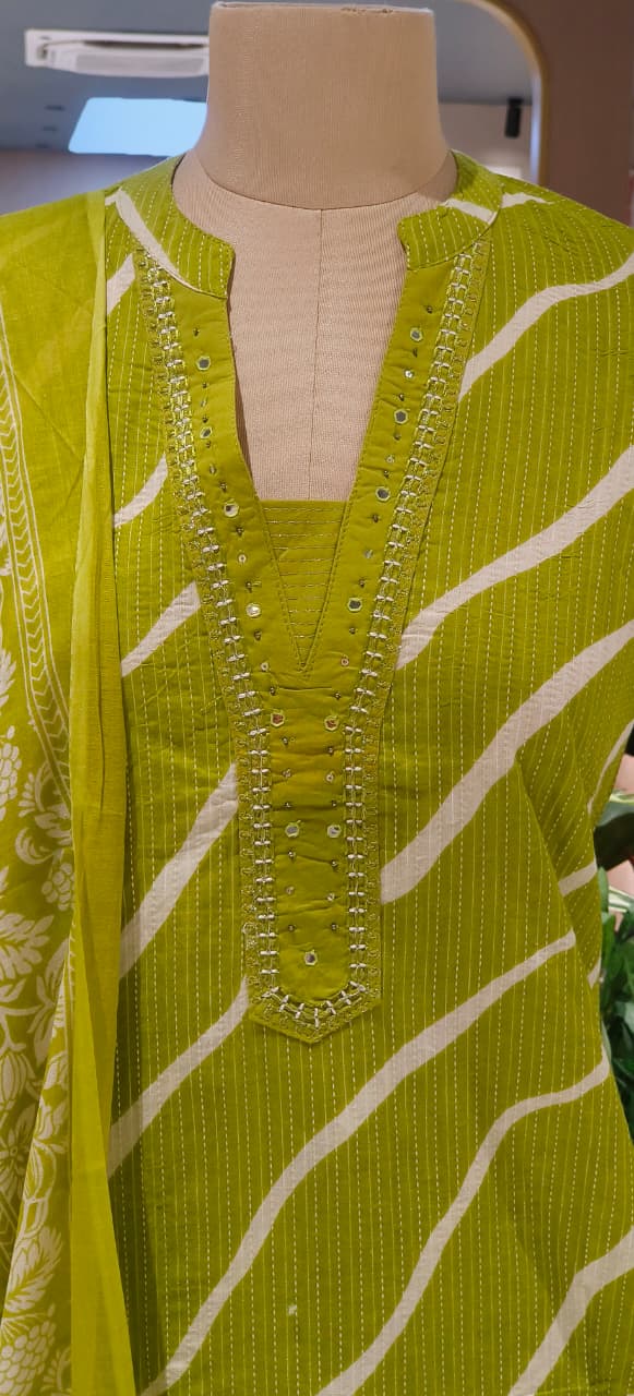 Lehriya Printex Cotton Bright Stripe Kurta Set with Floral Pant and Printed Border Dupatta