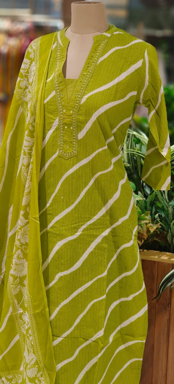 Lehriya Printex Cotton Bright Stripe Kurta Set with Floral Pant and Printed Border Dupatta