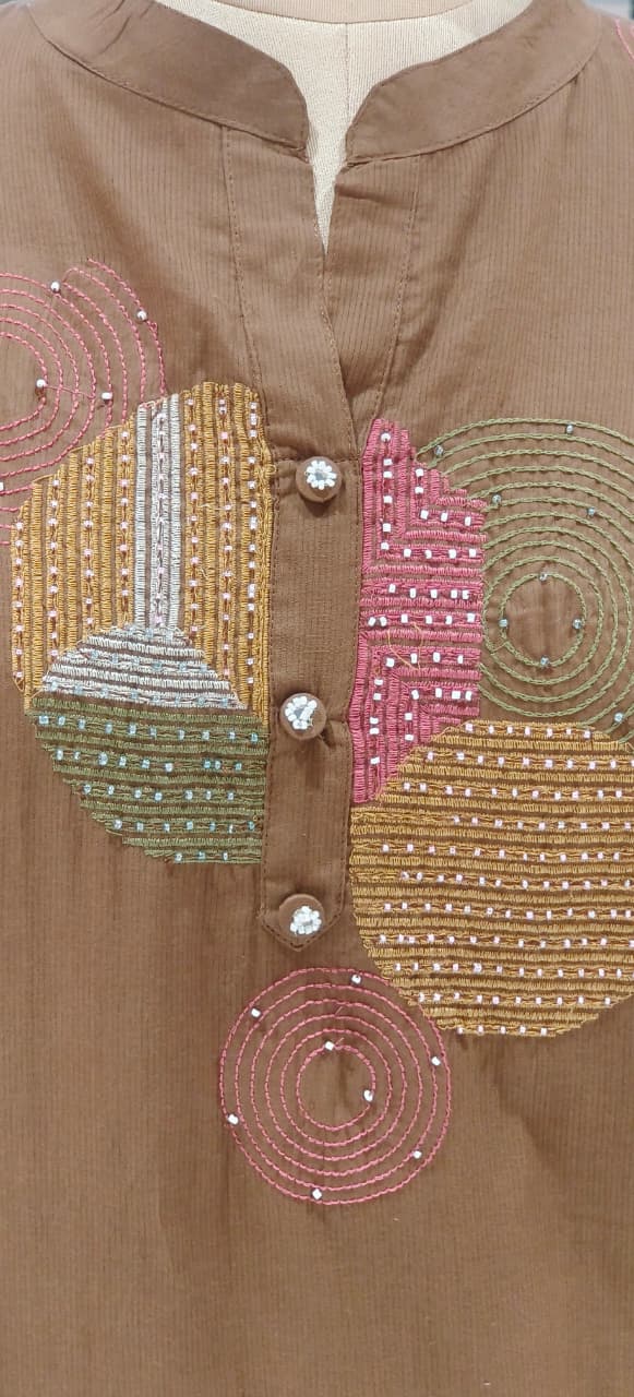 Elegant Cotton Suit Set with Multi-Coloured Circle Embroidery & Matching Dupatta and Bottom