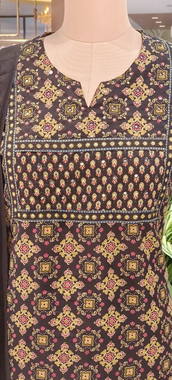 Soft Cotton Black & Gold Printed Suit Set with Traditional Patterns, Straight Kurta & Matching Bottom