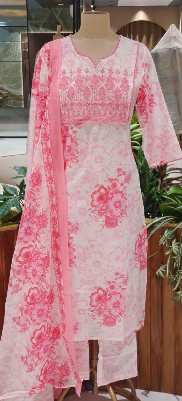 Lightweight Pure Cotton Printed Suit Set with Straight Kurta, Coordinated Bottom & Flowing Dupatta