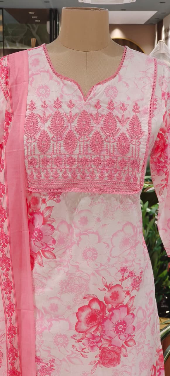 Lightweight Pure Cotton Printed Suit Set with Straight Kurta, Coordinated Bottom & Flowing Dupatta