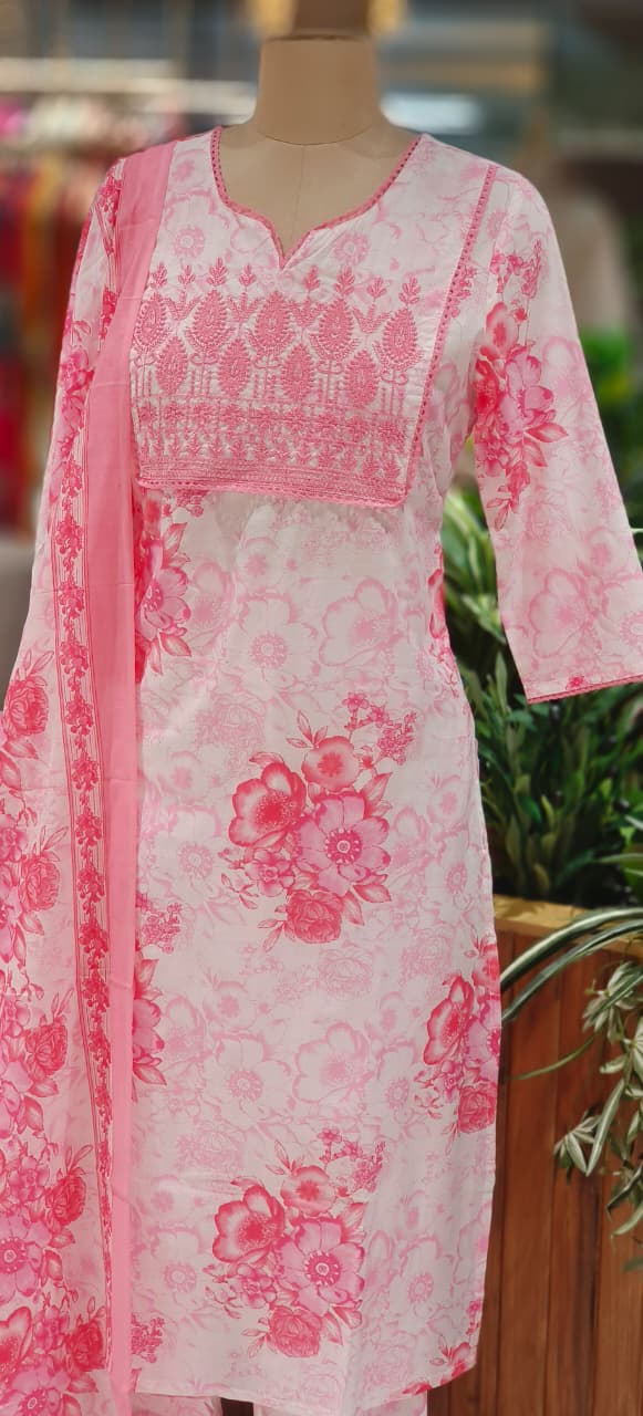 Lightweight Pure Cotton Printed Suit Set with Straight Kurta, Coordinated Bottom & Flowing Dupatta