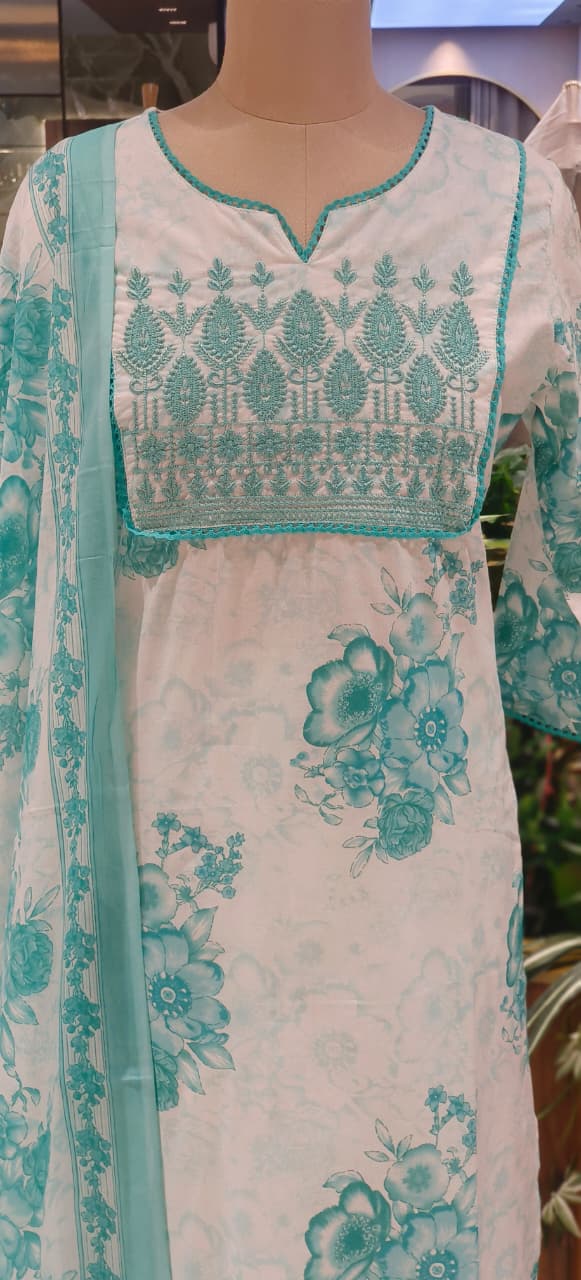 Lightweight Pure Cotton Printed Suit Set with Straight Kurta, Coordinated Bottom & Flowing Dupatta