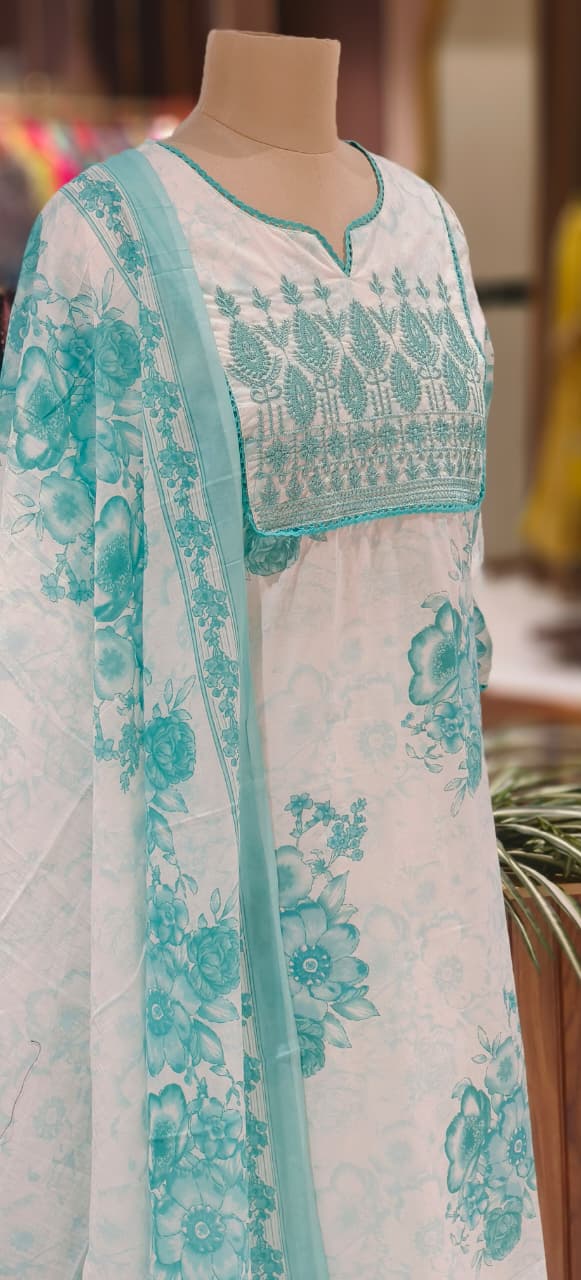 Lightweight Pure Cotton Printed Suit Set with Straight Kurta, Coordinated Bottom & Flowing Dupatta