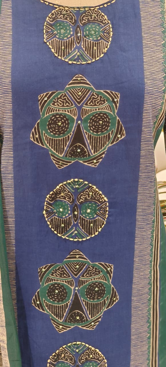 Elegant Pure Cotton Navy Kurta Pant Dupatta Set Featuring Traditional Prints & Soft Comfortable Fabric