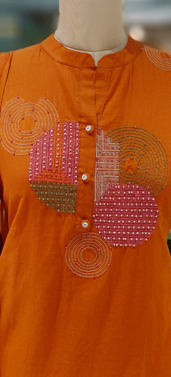 Elegant Cotton Suit Set with Multi-Coloured Circle Embroidery & Matching Dupatta and Bottom