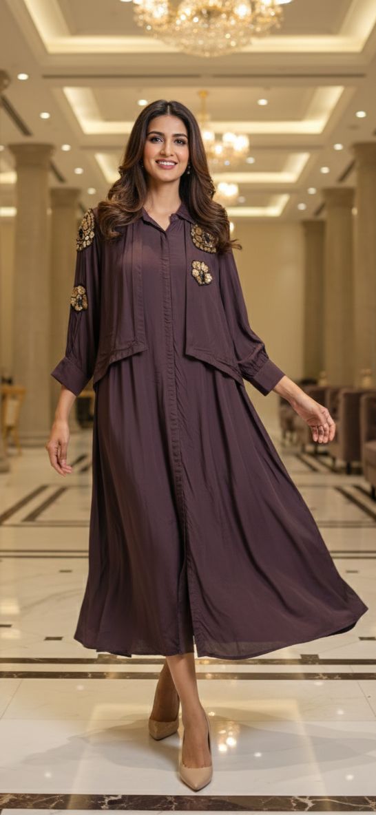 Giant Floral Sequin Patched Work Attached Jacket Look Gown- 12867,12868,12869