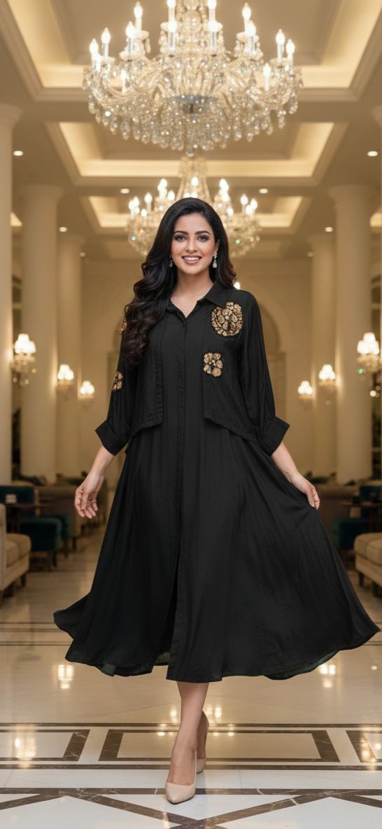 Giant Floral Sequin Patched Work Attached Jacket Look Gown- 12867,12868,12869