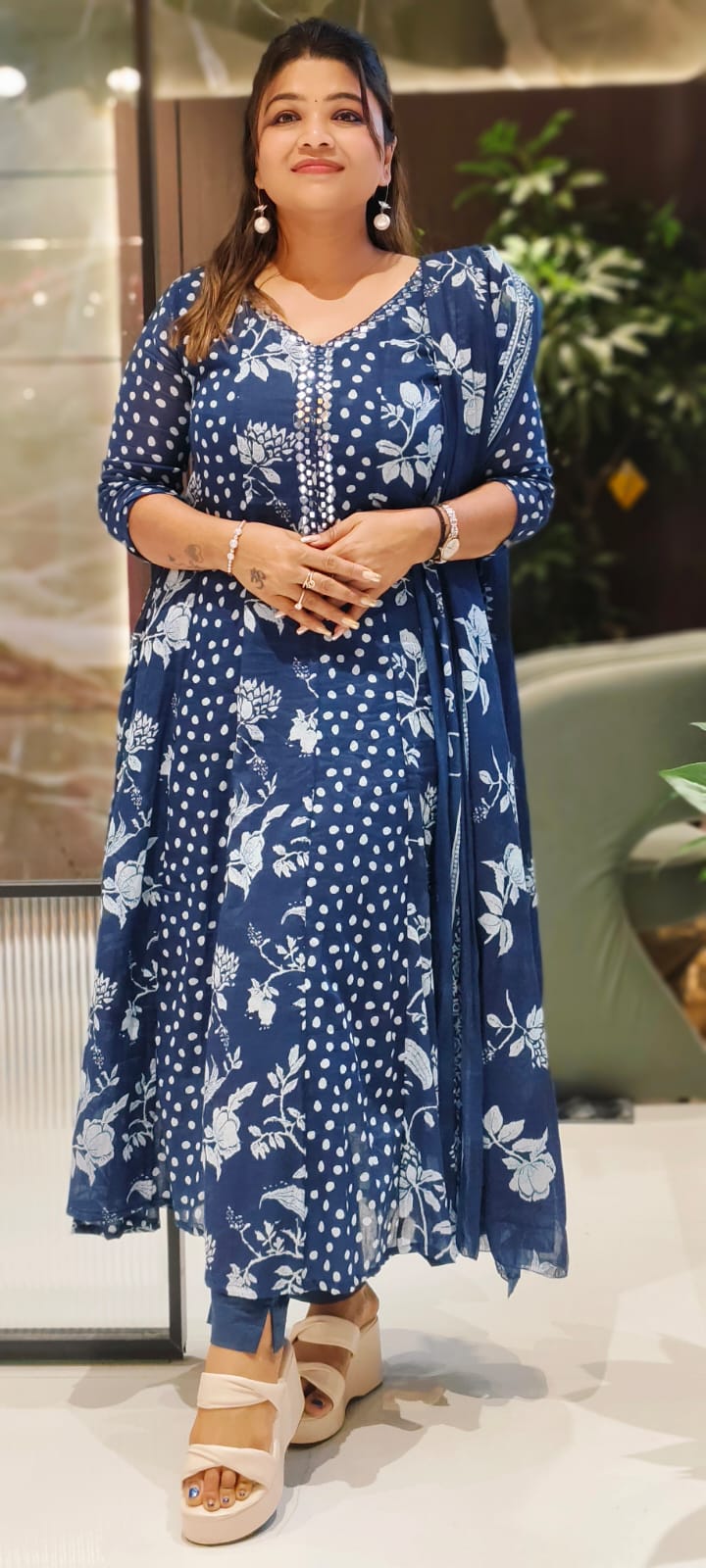 Mul Cotton Beautifully Floral Printed Panel Anarkali Full Suit Set With Dupatta- 12943