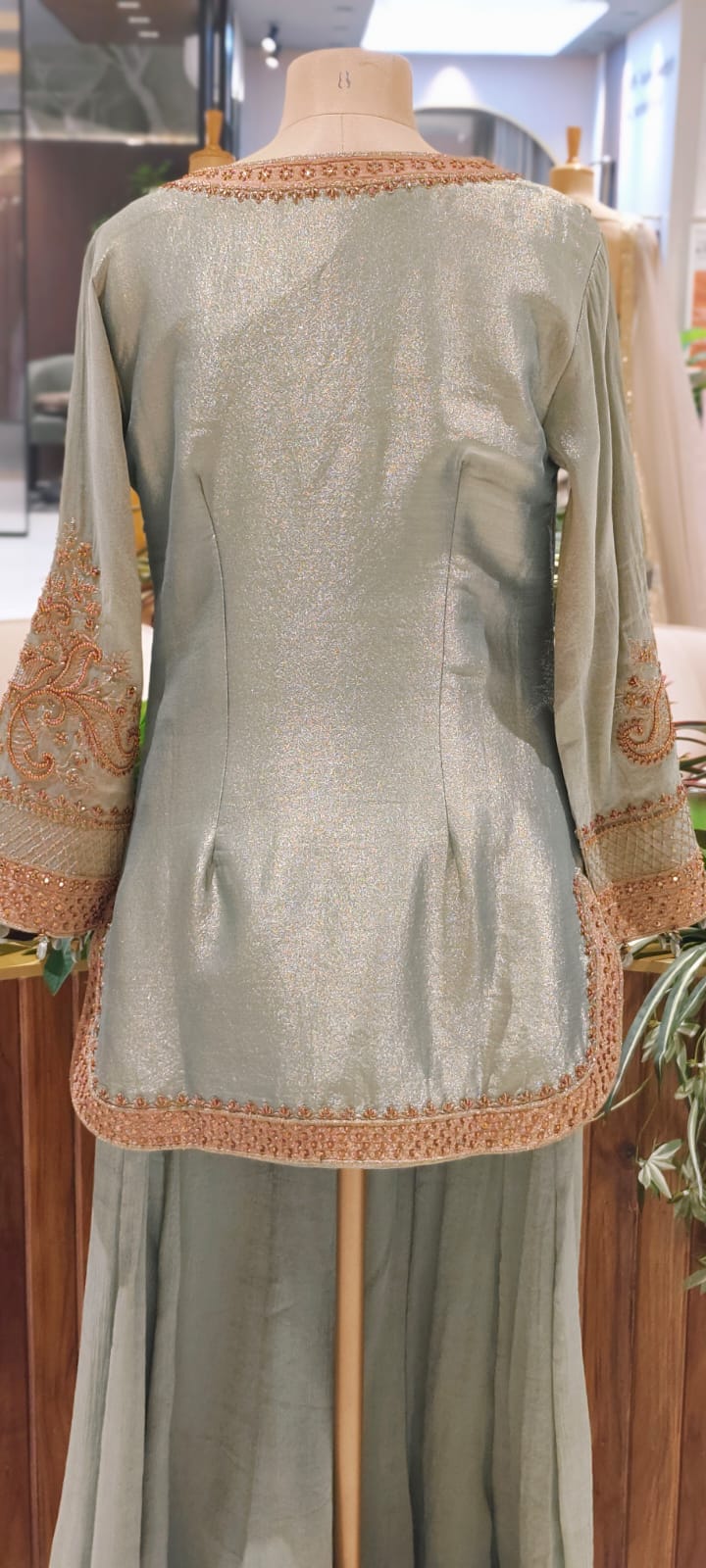 Grand Antique Heer-E-Noor Luxe Golden Beads Beautifully Hand Worked Round Cut Kurta With Sharara Bottom & Dupatta- 12963