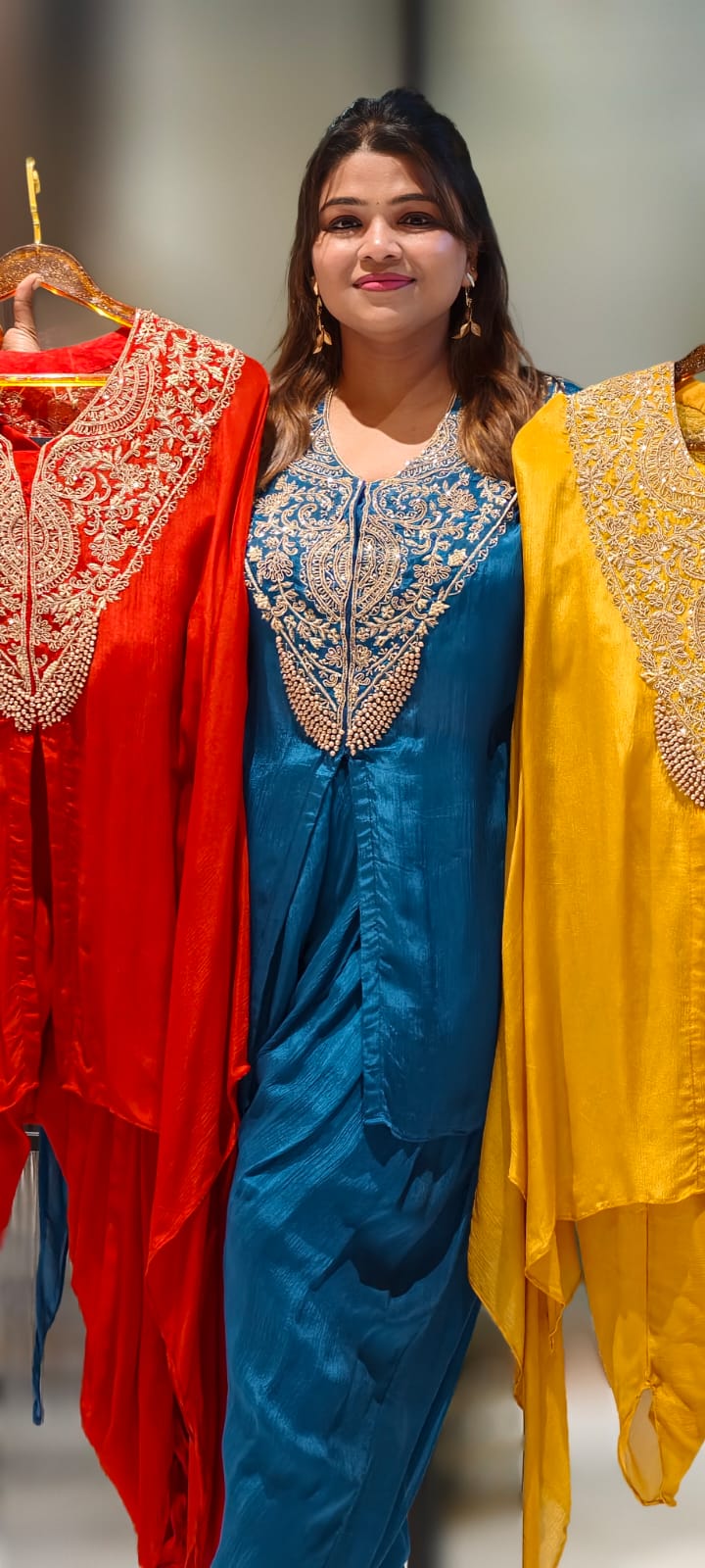 Mughal Golden Grace Embroidered Chinon Cape With Padded Buster & Tulip Bottom- 12876