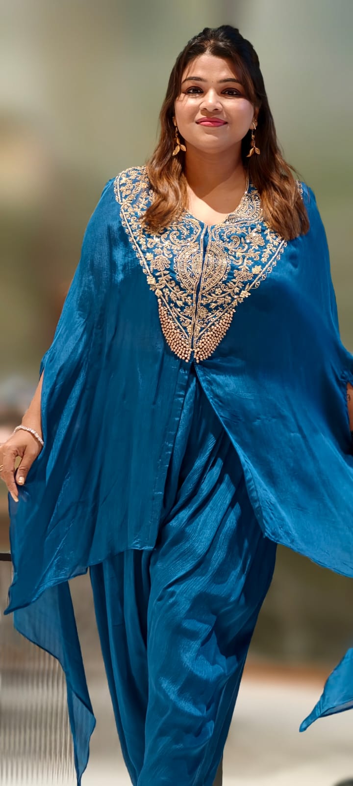 Mughal Golden Grace Embroidered Chinon Cape With Padded Buster & Tulip Bottom- 12876