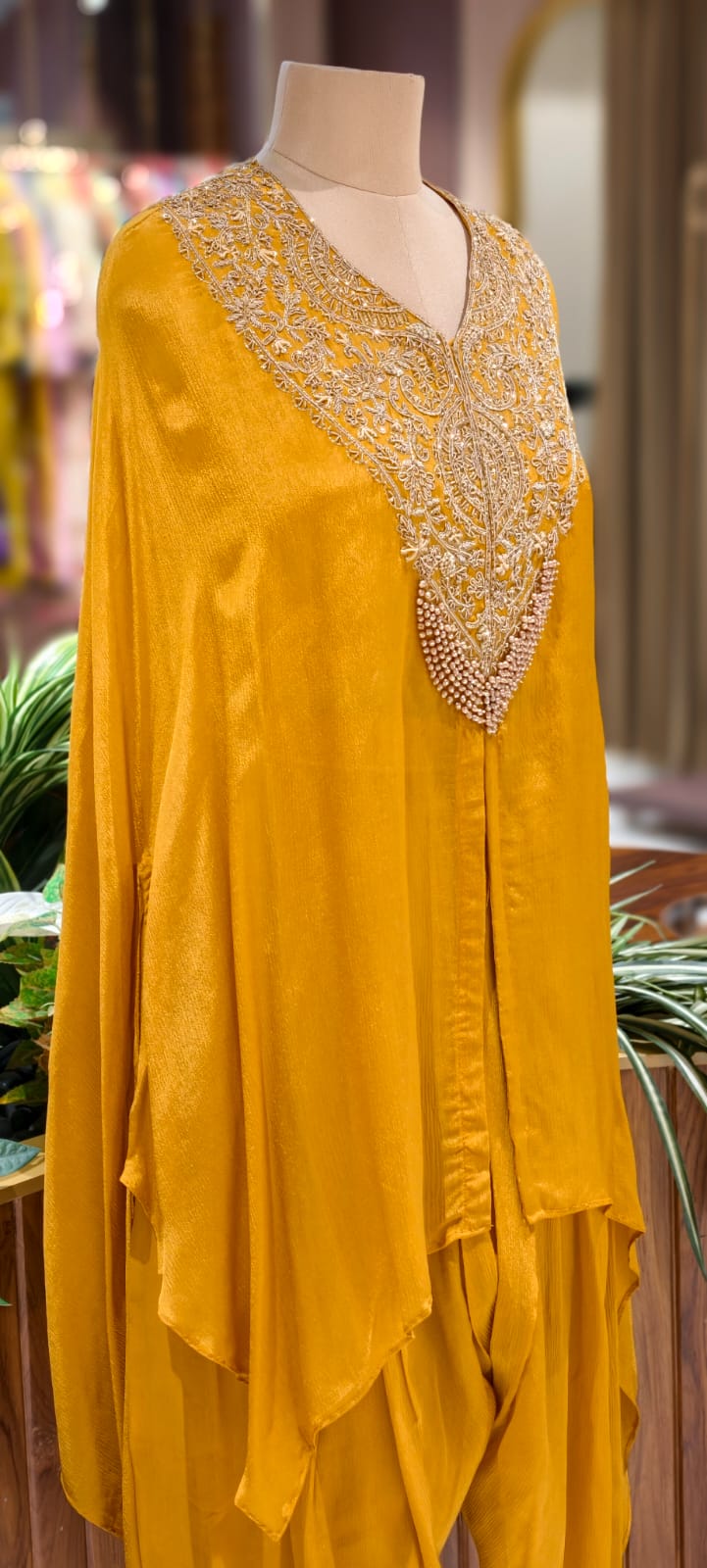 Mughal Golden Grace Embroidered Chinon Cape With Padded Buster & Tulip Bottom- 12876