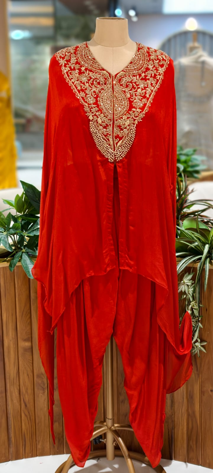 Mughal Golden Grace Embroidered Chinon Cape With Padded Buster & Tulip Bottom- 12876