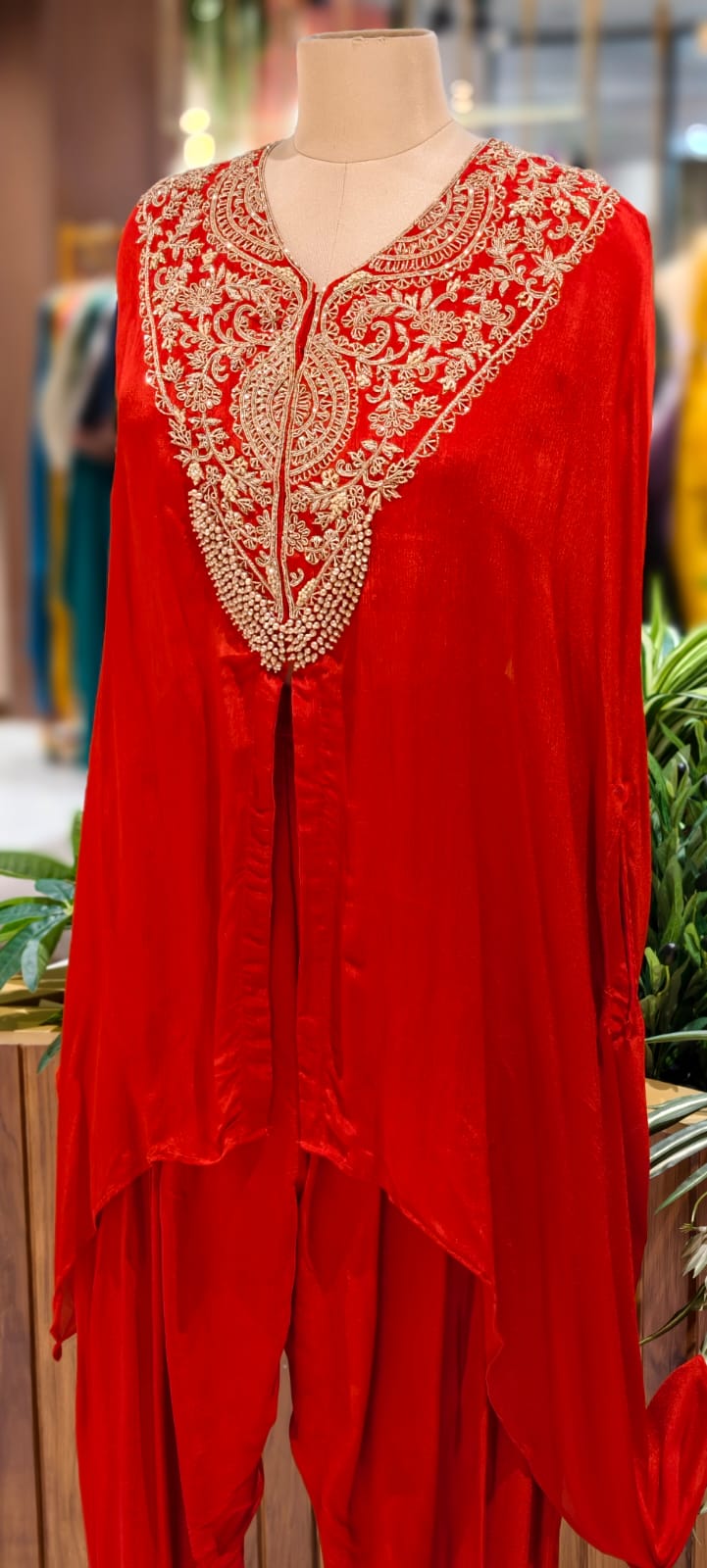 Mughal Golden Grace Embroidered Chinon Cape With Padded Buster & Tulip Bottom- 12876