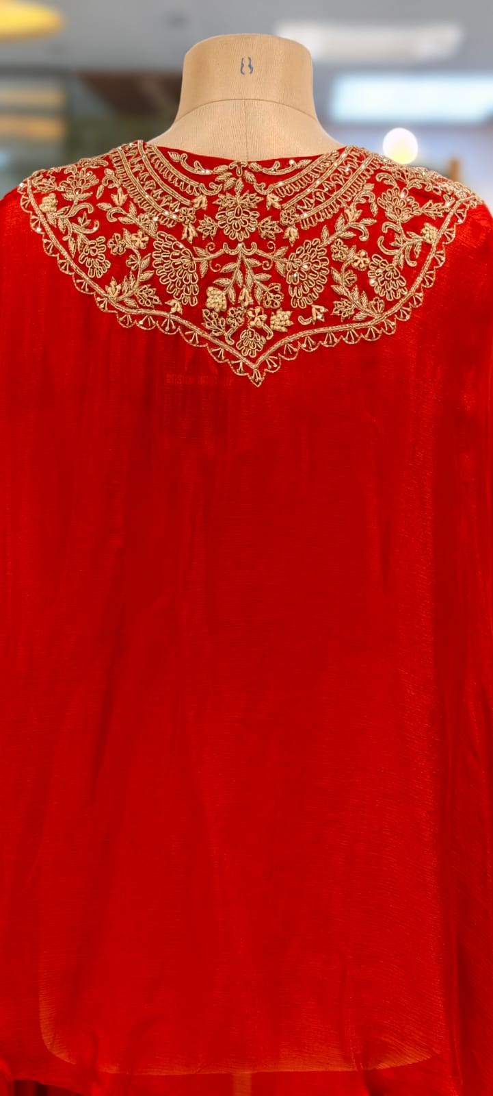 Mughal Golden Grace Embroidered Chinon Cape With Padded Buster & Tulip Bottom- 12876