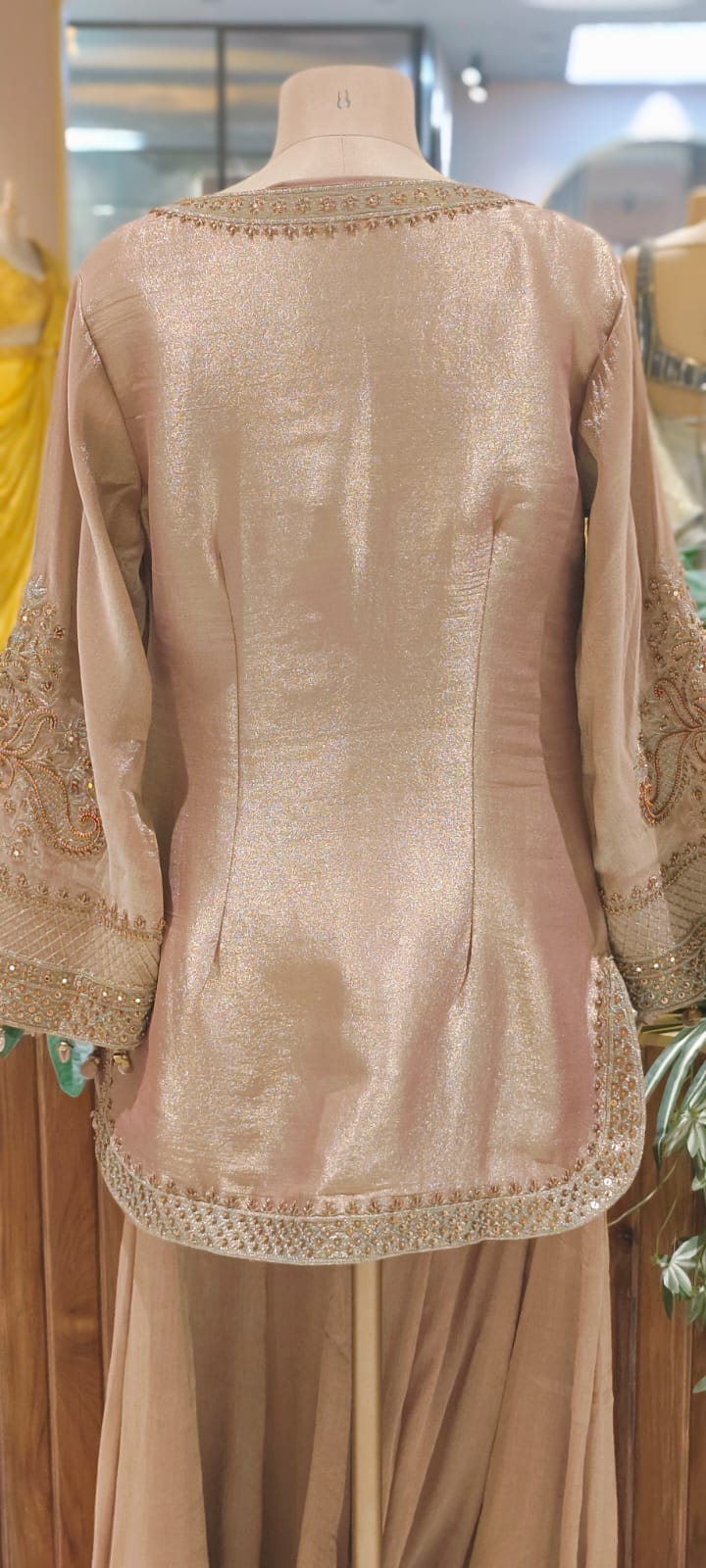 Grand Antique Heer-E-Noor Luxe Golden Beads Beautifully Hand Worked Round Cut Kurta With Sharara Bottom & Dupatta- 12963
