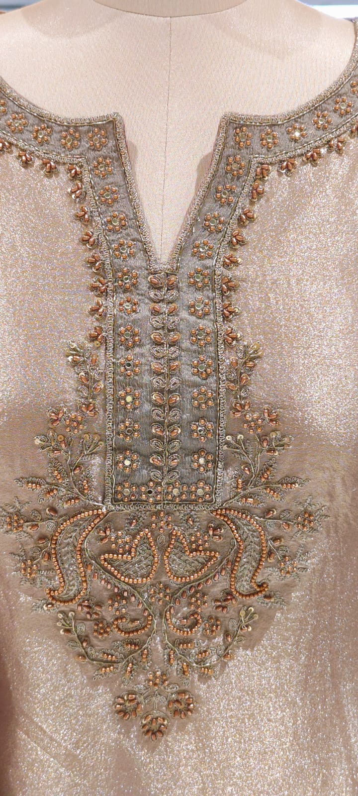 Grand Antique Heer-E-Noor Luxe Golden Beads Beautifully Hand Worked Round Cut Kurta With Sharara Bottom & Dupatta- 12963