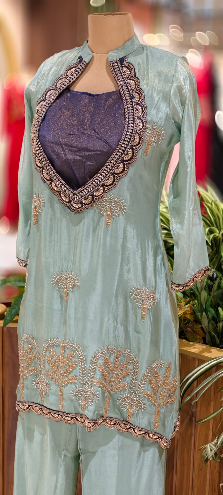 Luxury Indo-Western Pink Fusion Outfit with Hand-Embroidered Top, Contrast Buster & Matching Pants-12995