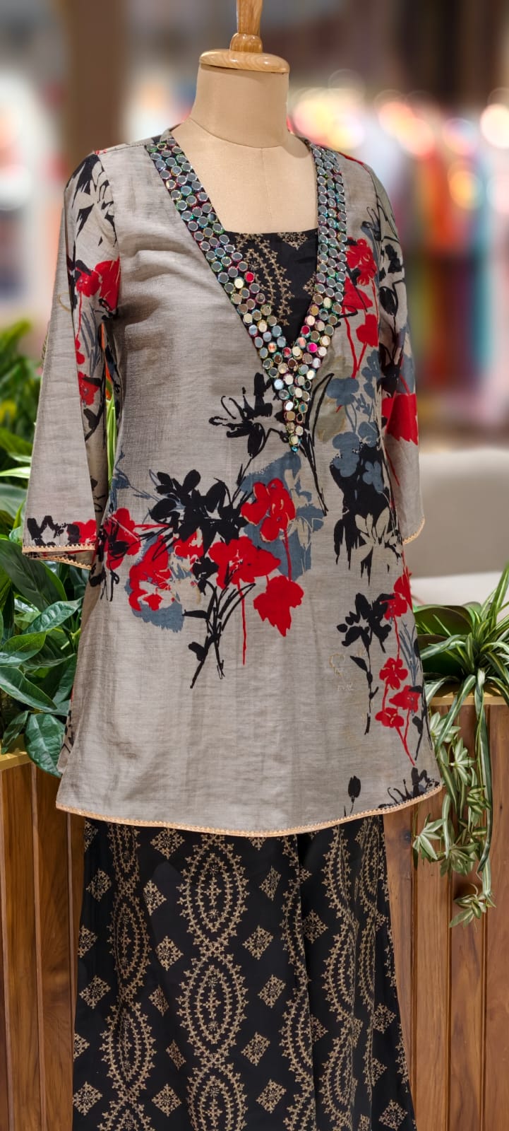 Real Mirror V-Neck Printed Kurta With Inner & Bottom In Modal Silk Fabric- 12992 Dispatching on Monday