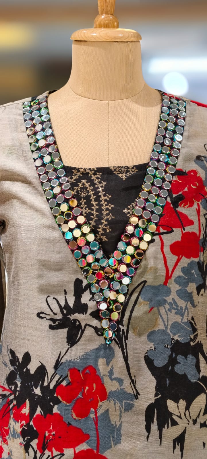 Real Mirror V-Neck Printed Kurta With Inner & Bottom In Modal Silk Fabric- 12992 Dispatching on Monday