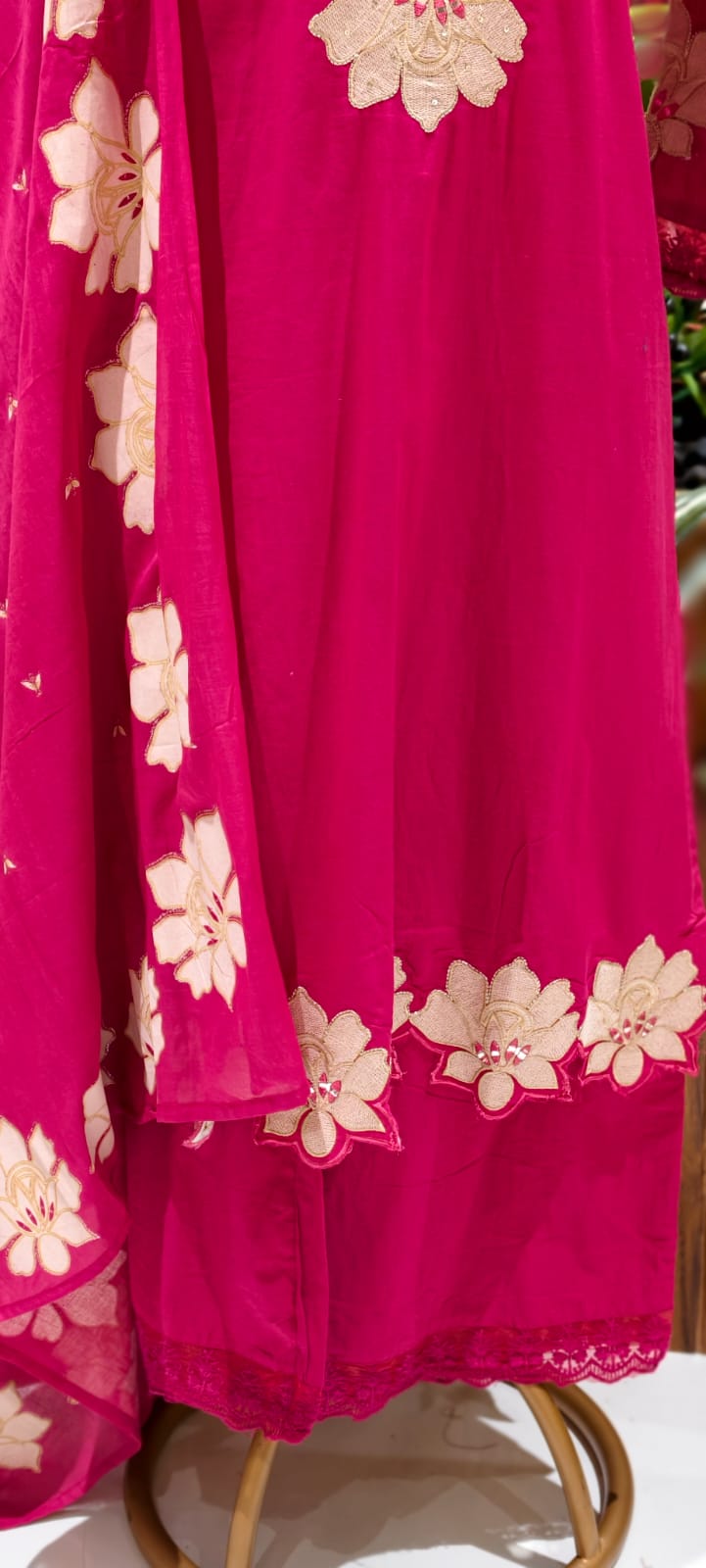 Floral Cut-Work Unique Pleated V-Neck Line Cotton Full Suit Set With Dupatta- 13007