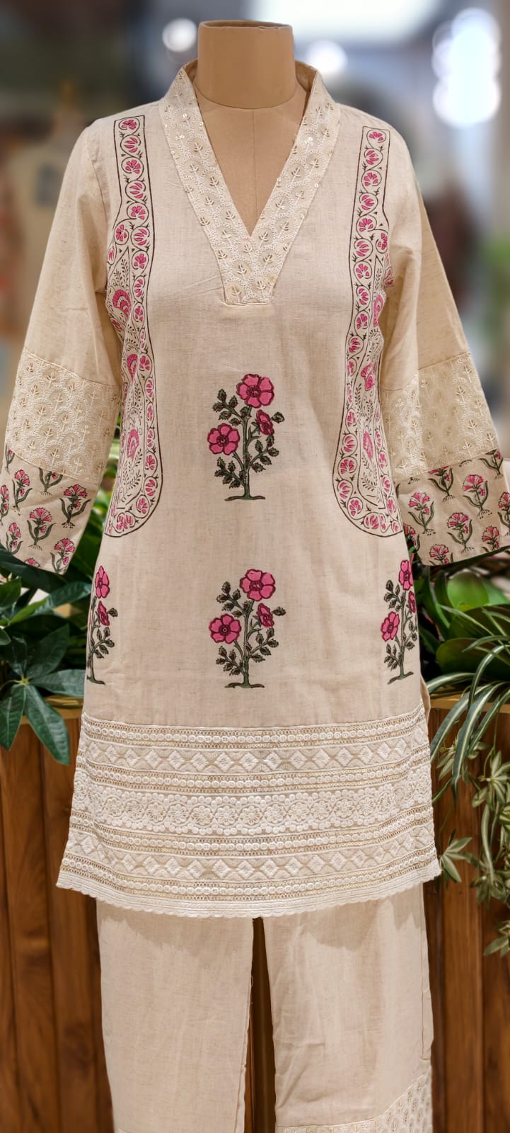 Pastel Elegance Soft Tone Embroidery With Printed Kurta Pant Set In Flex Cotton Fabric- 13016